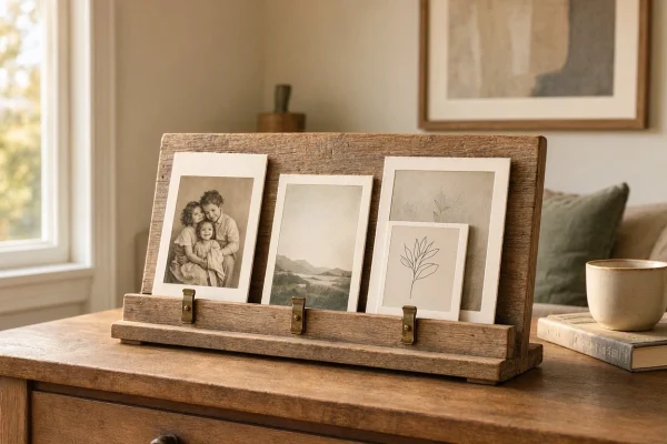Rustic Wood Photo Display Stand Decorative Picture Frame Holder Tabletop Art Ledger For Home Living Room Office Decoration