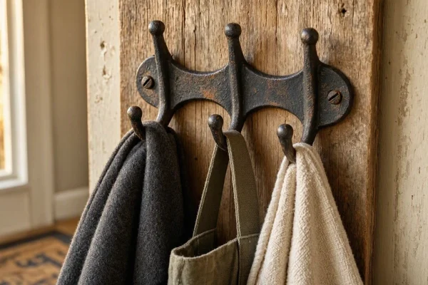 Rustic Cast Iron Decorative Wall Hook Vintage Heavy Duty Coat Hanger For Entryway Mudroom Bathroom Towel Robe Hanging