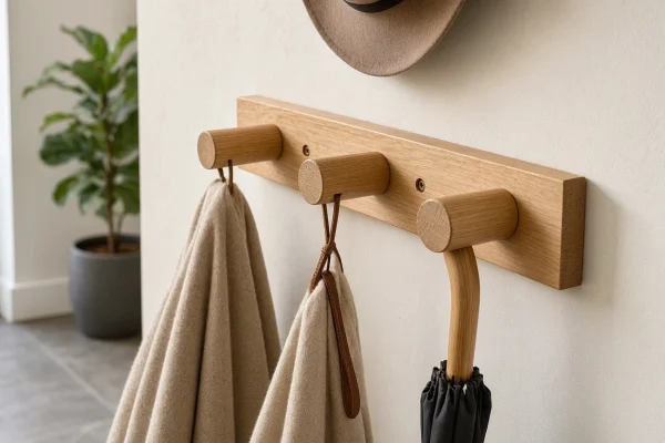 Natural Oak Wood Decorative Wall Peg Elegant Cylinder Coat Hook Heavy Duty Hat Hanger For Scandinavian Home Interior Decor