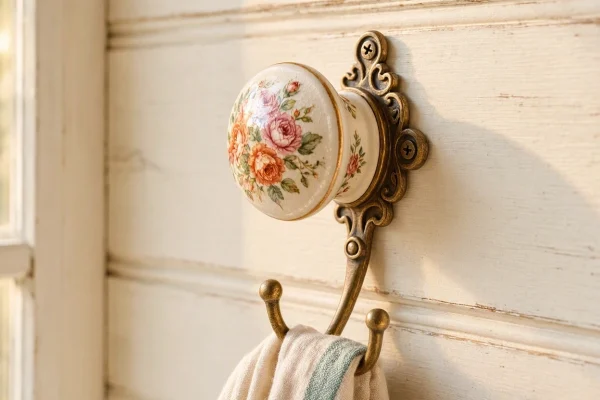 Vintage Floral Ceramic Decorative Wall Hook Antique Style Metal Hanger Colorful Porcelain Robe Towel Holder For Shabby Chic Home