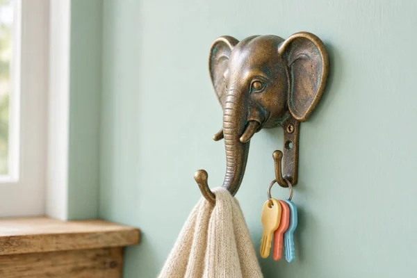Whimsical Animal Decorative Wall Hook Cast Iron Elephant Head Coat Hanger Antique Style Key Holder For Creative Children Nursery Room