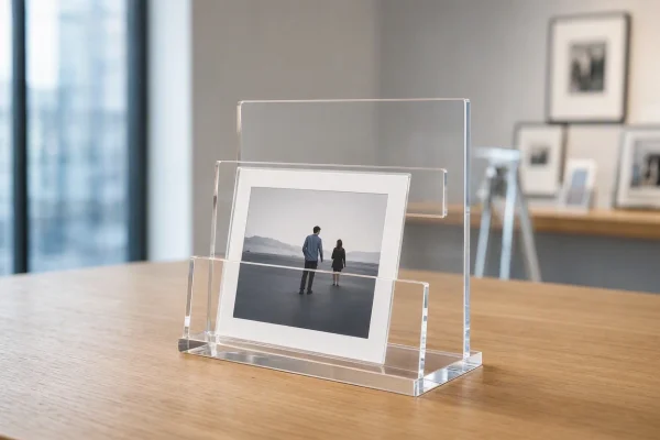 2 Elegant Acrylic Picture Display Rack Modern Clear Photo Holder Countertop Sign Stand For Gallery Exhibition Retail Stores Home