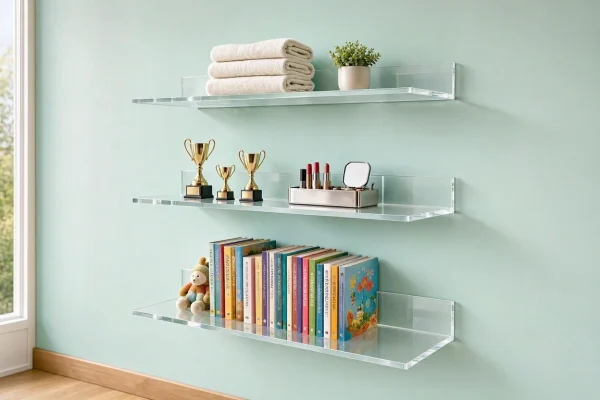 22 Modern Acrylic Clear Floating Shelves Invisible Wall Mount Display Ledge For Kids Bookroom Bathroom Makeup Organizer Trophy Display