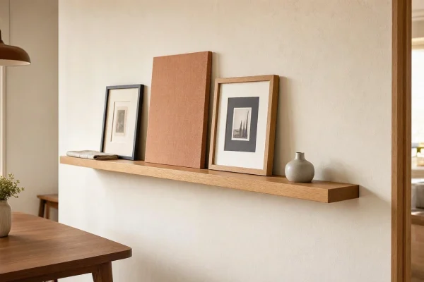 24 Minimalist Oak Wood Floating Ledge Slim Picture Rail Wall Mounted Display Shelf For Artworks Frames Canvas Collections Dining Room