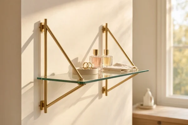 Nordic Brass Hanging Floating Shelf Luxury Glass Wall Mount Display Ledge Glam Geometric Organizer Rack For Bedroom Dressing Room