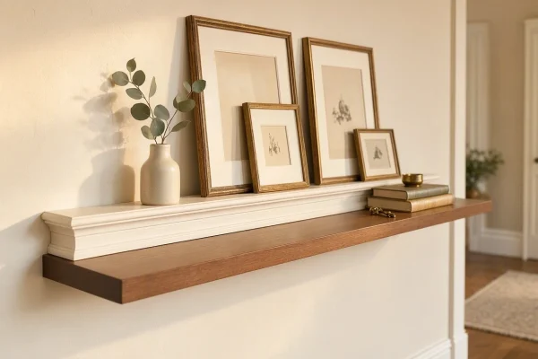 White Crown Molding Floating Wall Shelf Elegant Traditional Picture Ledge Wooden Display Display Rack For Classic Entryway Hallway Living Room
