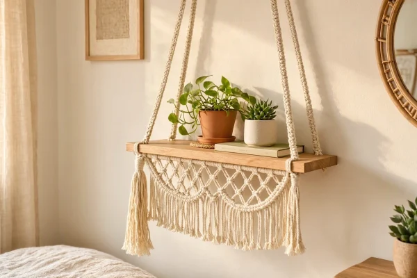 30 Boho Macrame Hanging Floating Shelf Woven Cotton Rope Tassel Wooden Wall Plant Holder Display Organizer Rack For Cozy Bedroom Apartment