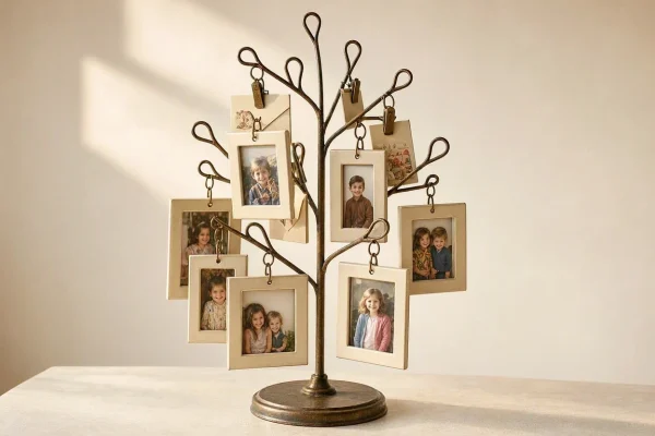 Vintage Metal Photo Display Tree Stand Multi Aperture Picture Organizer Hanging Frame Holder For Family Portraits Holiday Cards