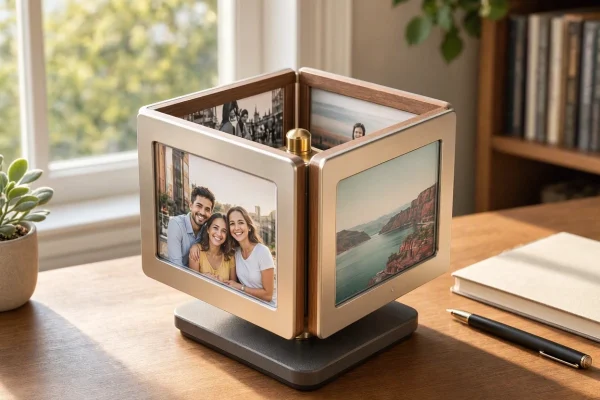 Rotatable Desktop Photo Display Carousel Cube Multi Sided Picture Frame Holder For Office Desk Study Room Bedroom Nightstand