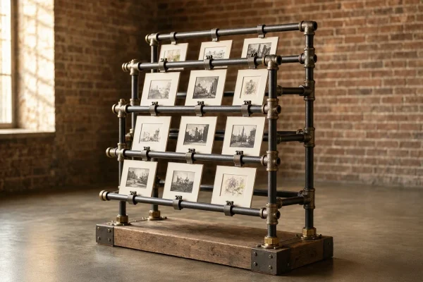 8 Industrial Iron Pipe Photo Display Rack Freestanding Metal Picture Holder Stand For Steampunk Home Decor Art Gallery Exhibition